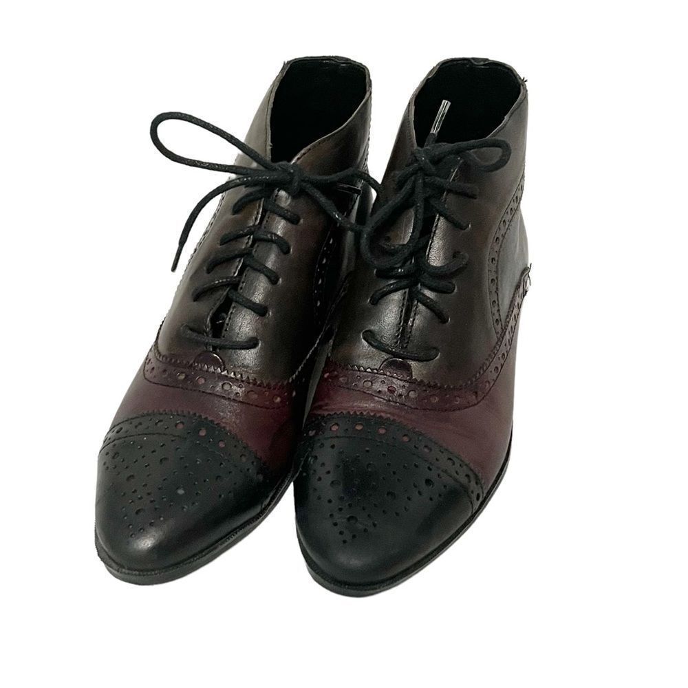 Handmade In Brazil Leather Oxford Booties BlackRed & Brown Size 5.5